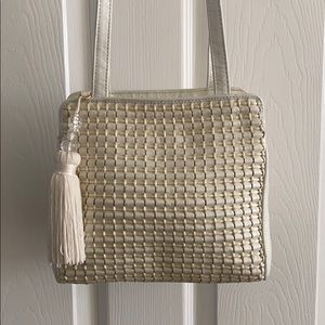 Vintage Ganson Pearl White Woven Handbag w/ Tassel